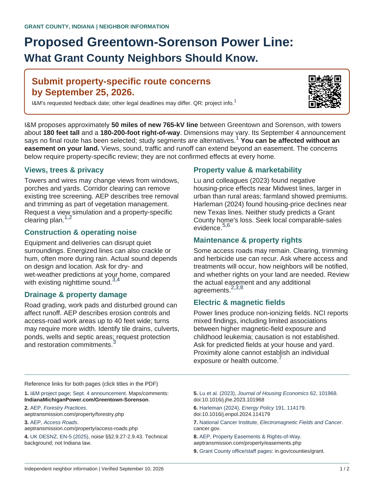 Flyer page 1 of 2. Project overview, resident concerns and sources.